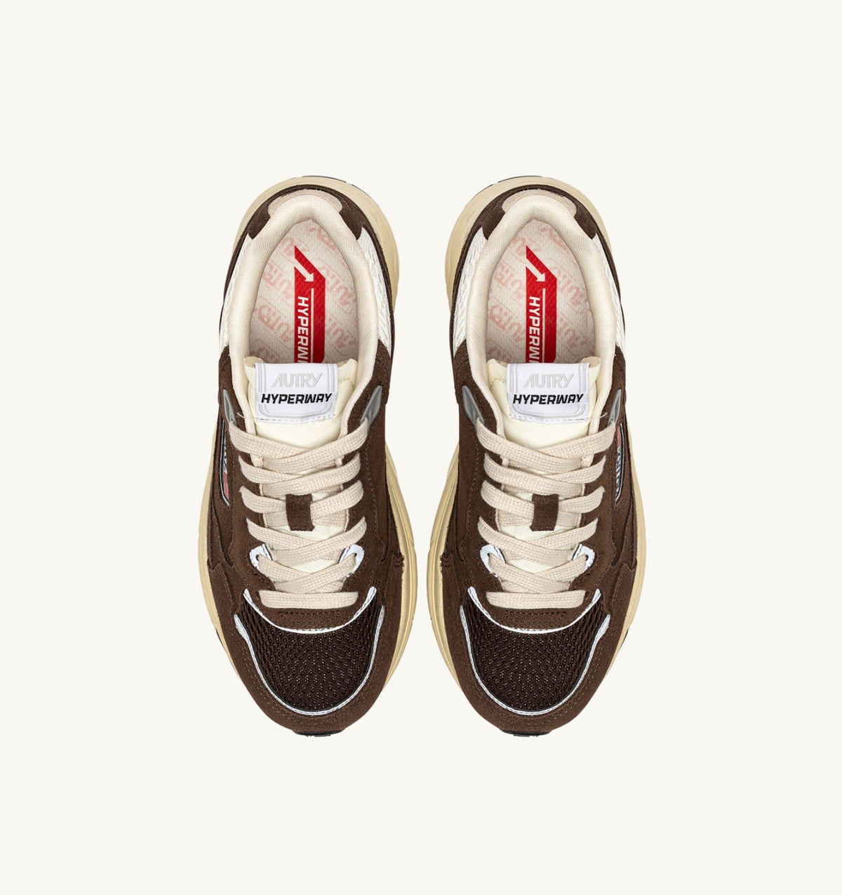 AUTRY Man HYPERWAY SNEAKERS IN MARSHMALLOW AND TERRACOTTA SUEDE AND MESH