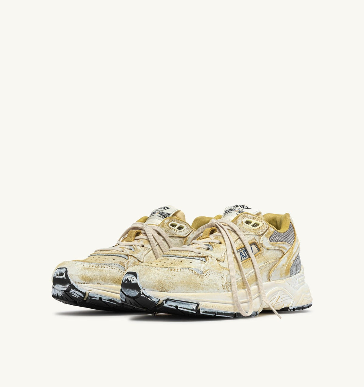 AUTRY Man HYPERWAY SUPER VINTAGE SNEAKERS IN YELLOW AND SILVER SUEDE