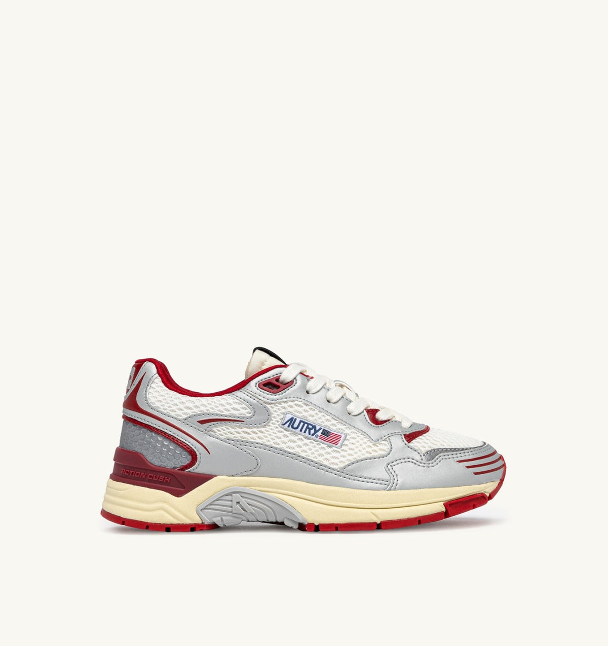 AUTRY Man HYPERWAY SNEAKERS IN WHITE SILVER AND RED SYNTHETIC LEATHER AND MESH