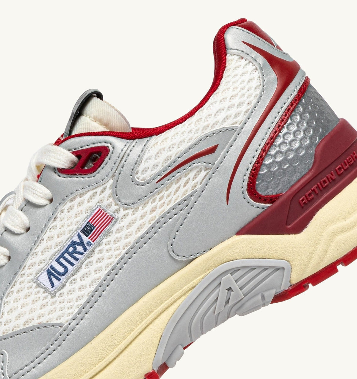 AUTRY Man HYPERWAY SNEAKERS IN WHITE SILVER AND RED SYNTHETIC LEATHER AND MESH