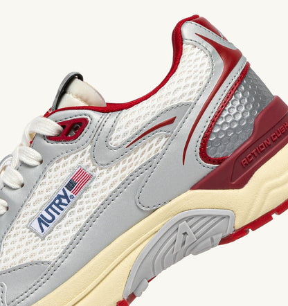AUTRY Man HYPERWAY SNEAKERS IN WHITE SILVER AND RED SYNTHETIC LEATHER AND MESH
