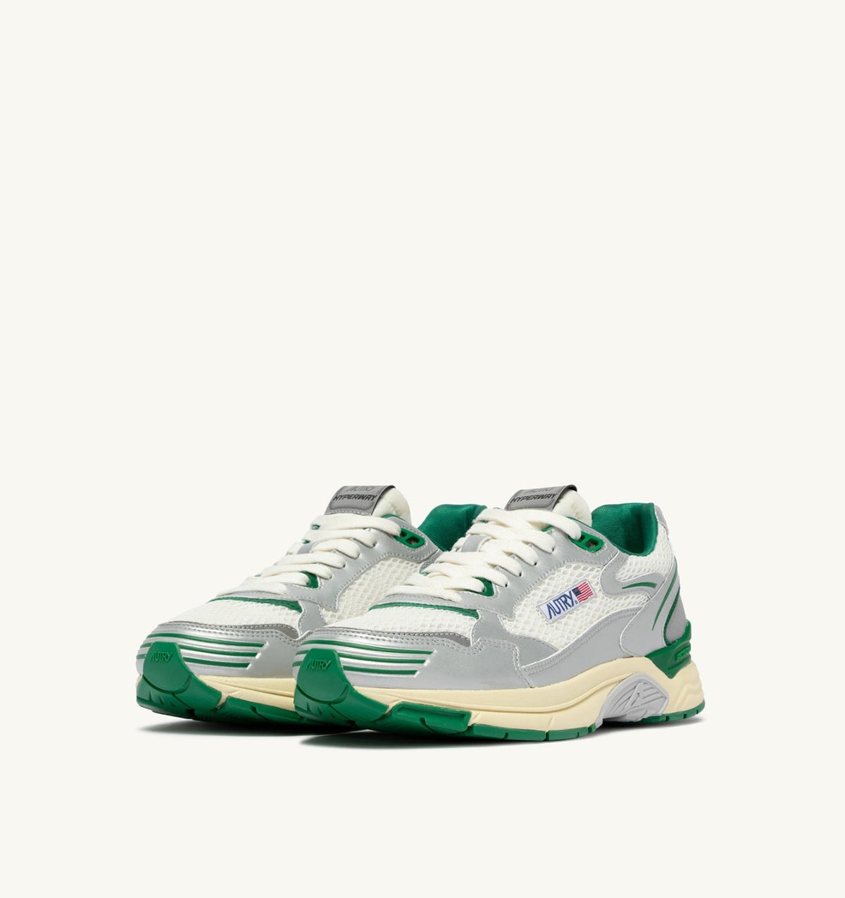 AUTRY Man HYPERWAY SNEAKERS IN WHITE SILVER AND AMAZON SYNTHETIC LEATHER AND MESH