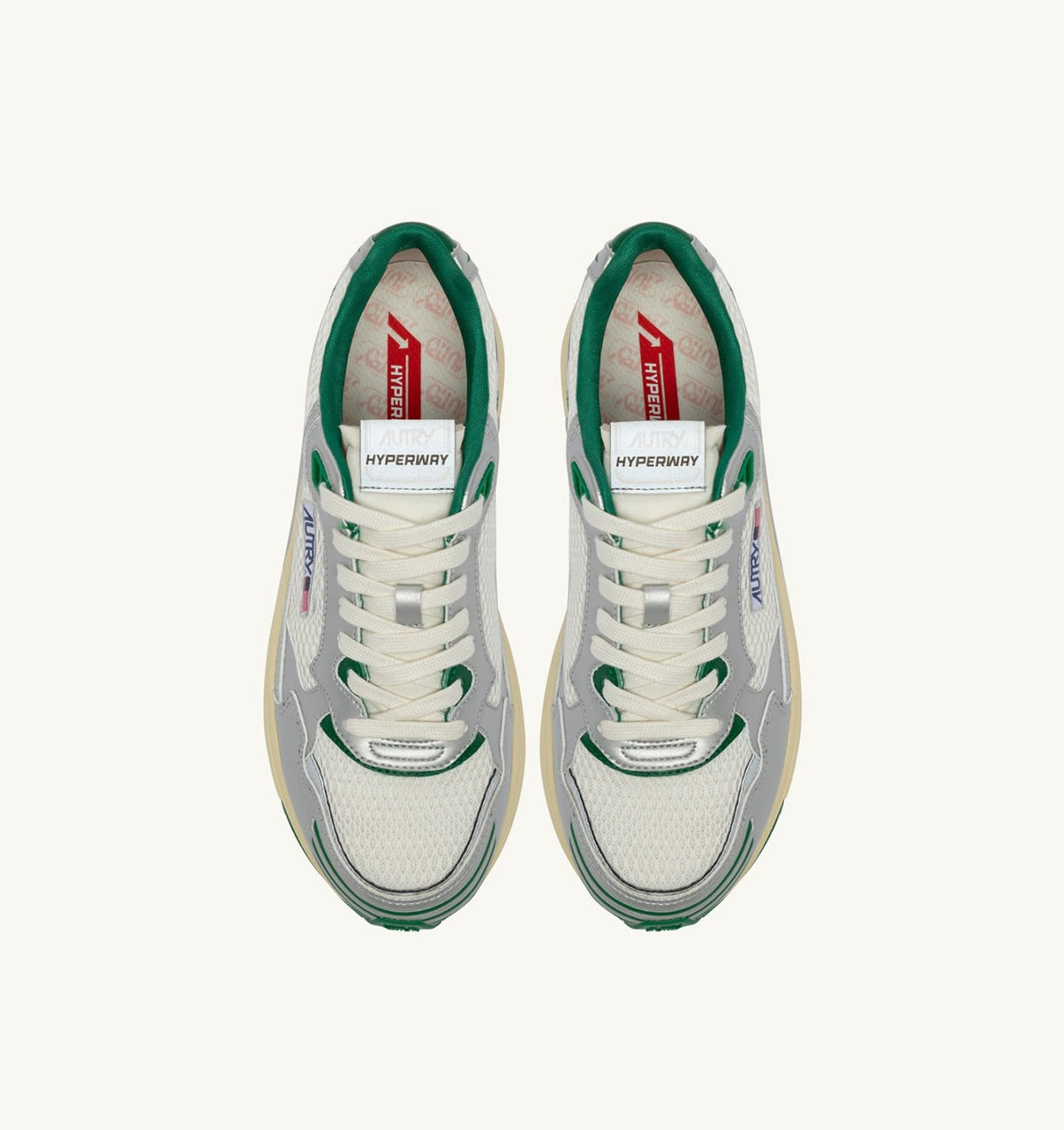 AUTRY Man HYPERWAY SNEAKERS IN WHITE SILVER AND AMAZON SYNTHETIC LEATHER AND MESH