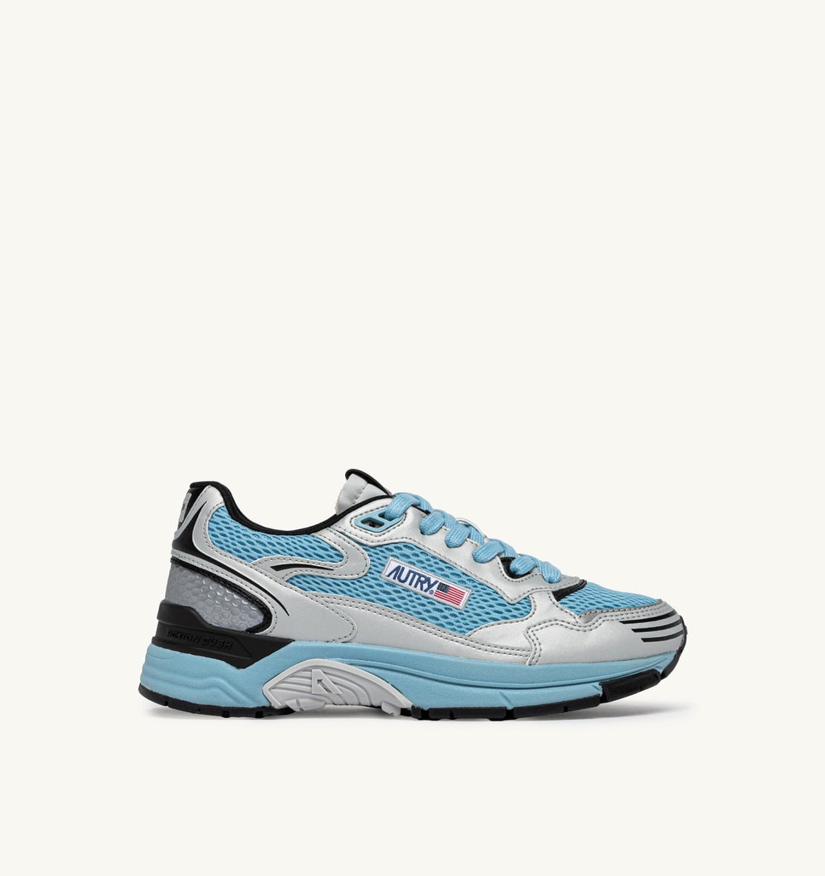 AUTRY Man HYPERWAY SNEAKERS IN SILVER BLACK AND FORGET ME NOT SYNTHETIC LEATHER AND MESH