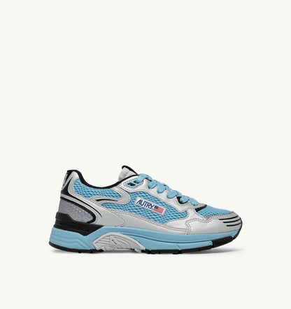 AUTRY Man HYPERWAY SNEAKERS IN SILVER BLACK AND FORGET ME NOT SYNTHETIC LEATHER AND MESH