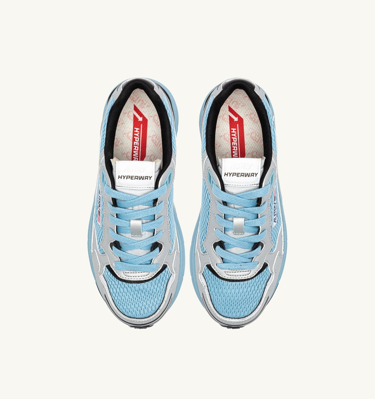 AUTRY Man HYPERWAY SNEAKERS IN SILVER BLACK AND FORGET ME NOT SYNTHETIC LEATHER AND MESH