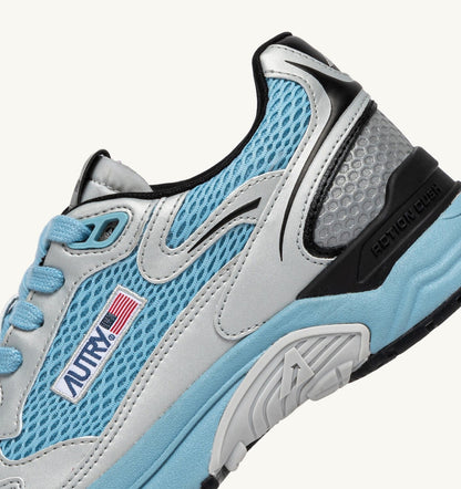 AUTRY Man HYPERWAY SNEAKERS IN SILVER BLACK AND FORGET ME NOT SYNTHETIC LEATHER AND MESH