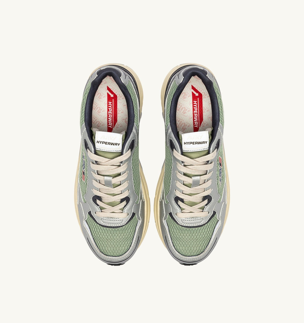 AUTRY Man HYPERWAY SNEAKERS IN SILVER, TEA AND BLACKENED PEARL SYNTHETIC LEATHER AND MESH