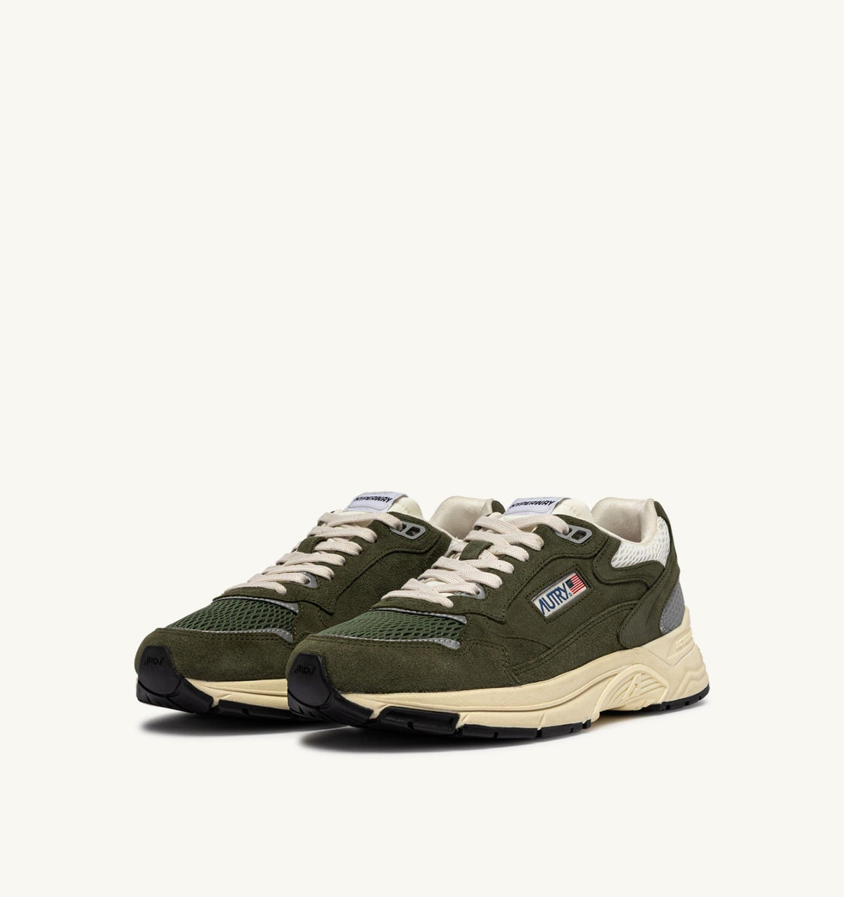 AUTRY Man HYPERWAY SNEAKERS IN MARSHMALLOW AND SAGE SUEDE AND MESH