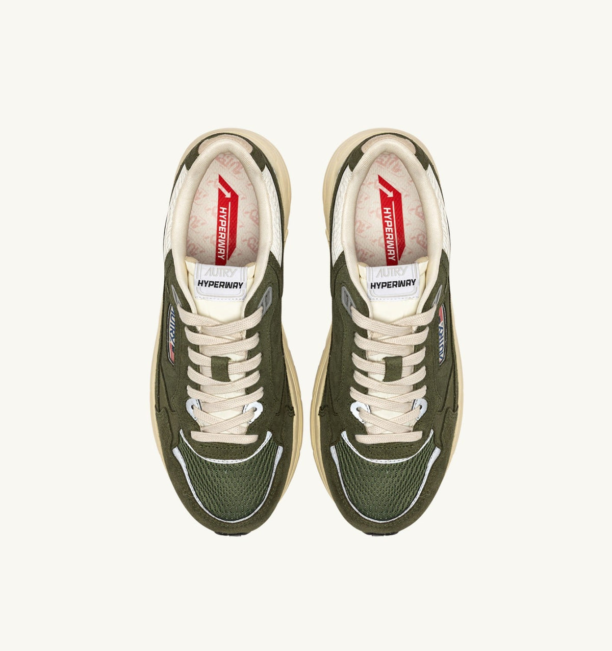 AUTRY Man HYPERWAY SNEAKERS IN MARSHMALLOW AND SAGE SUEDE AND MESH