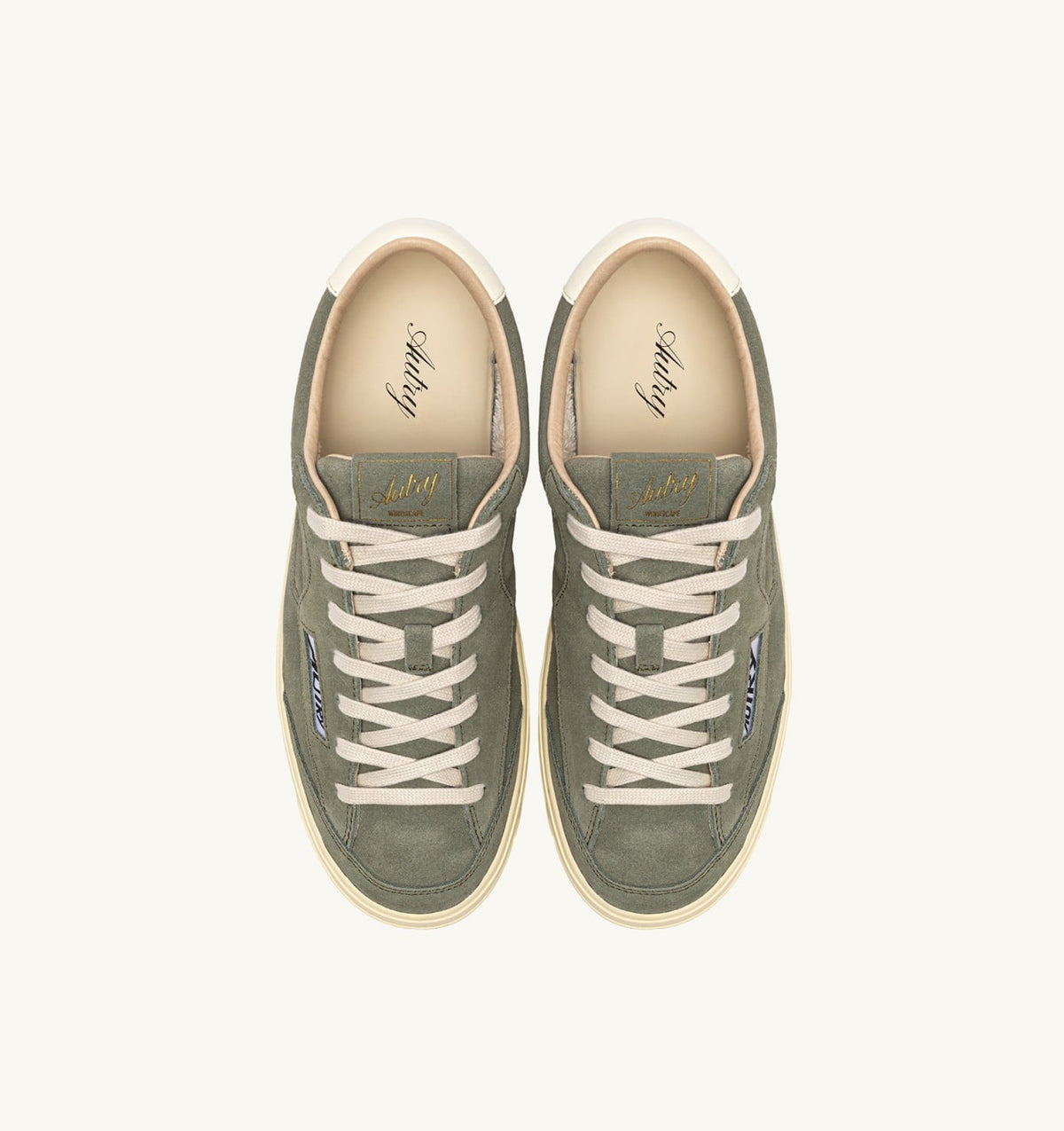 AUTRY Man WINDSCAPE LOW SNEAKERS IN SMOKED GREEN AND MARSHMALLOW SUEDE