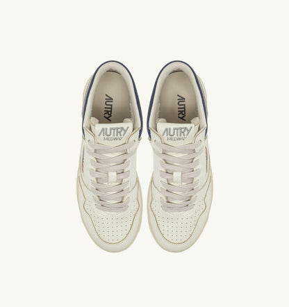 AUTRY Man MED-WAY SNEAKERS IN LEATHER COLOR MARSHMALLOW AND ENSIGN BLUE