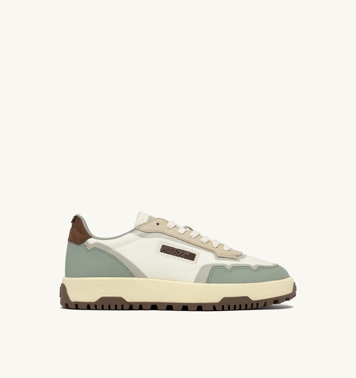 AUTRY Man WILDPACE LOW SNEAKERS IN MARSHMALLOW AND SEA GRASS CORDURA AND LEATHER