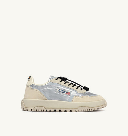 AUTRY Man WILDPACE LOW SNEAKERS IN WHITE AND SILVER FABRIC AND SUEDE