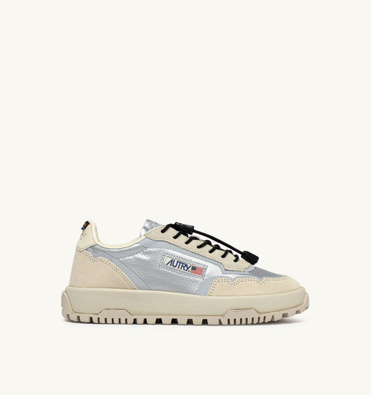 AUTRY Man WILDPACE LOW SNEAKERS IN WHITE AND SILVER FABRIC AND SUEDE