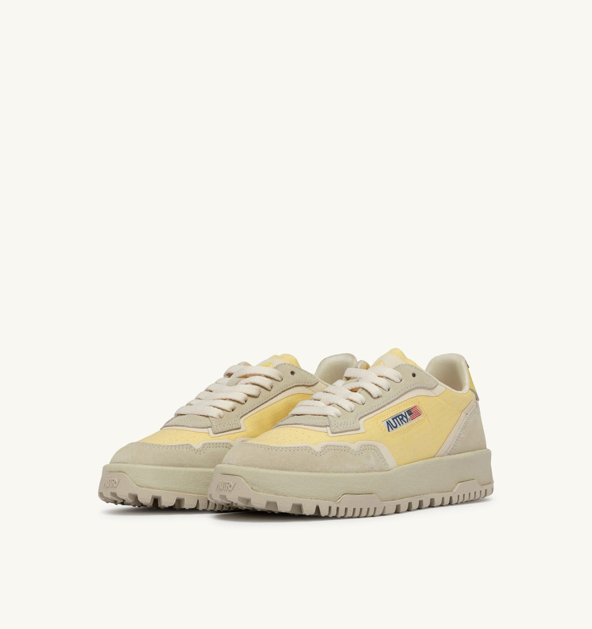 AUTRY Man WILDPACE LOW SNEAKERS IN WHITE AND LEMON MERINGUE CORDURA AND SUEDE