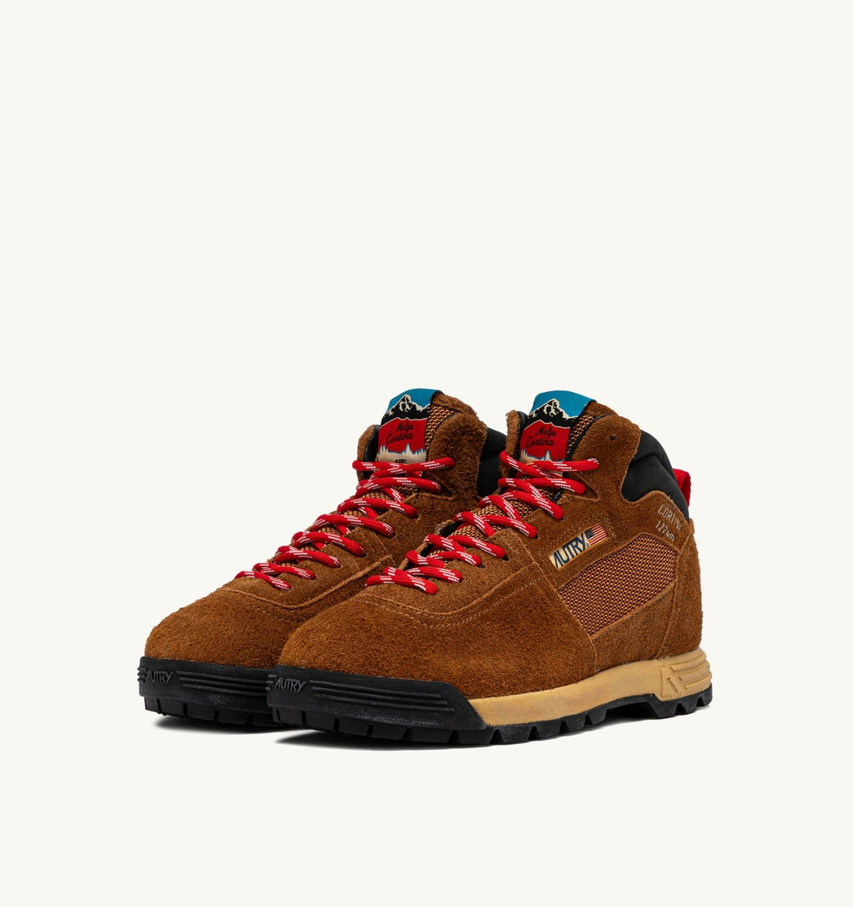 AUTRY Man MALGA CORTINA IN CHESTNUT AND FLAME SCARLET SUEDE