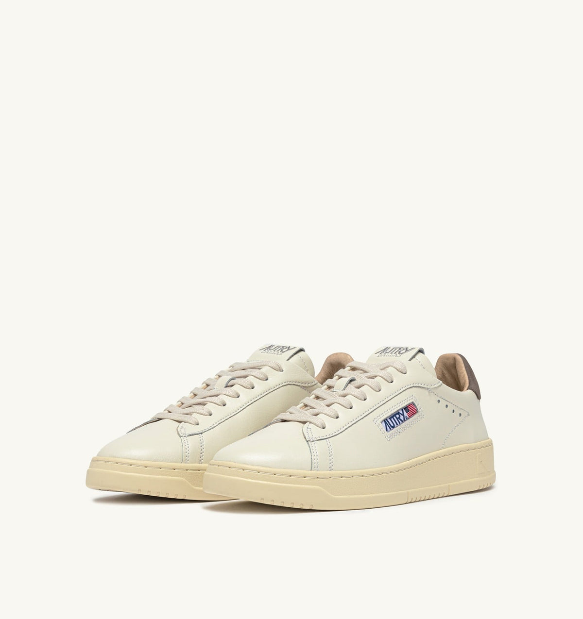 AUTRY Man DALLAS LOW SNEAKERS IN MARSHMALLOW AND MOREL LEATHER