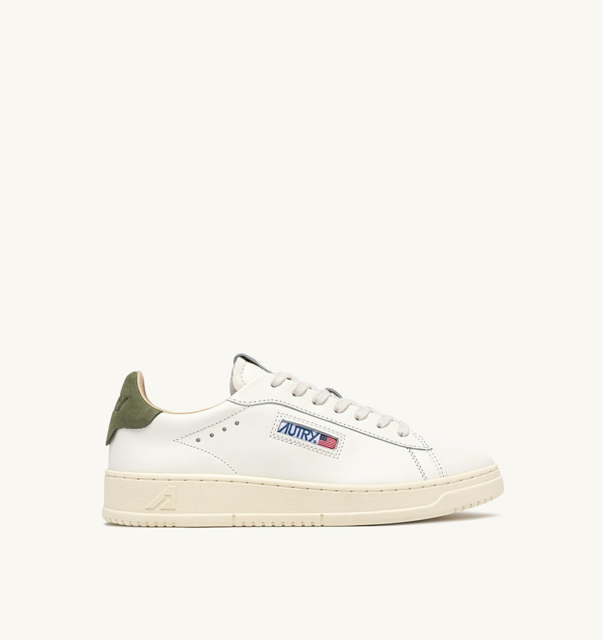 AUTRY Man DALLAS LOW SNEAKERS IN LODEN GREEN AND MARSHMALLOW LEATHER