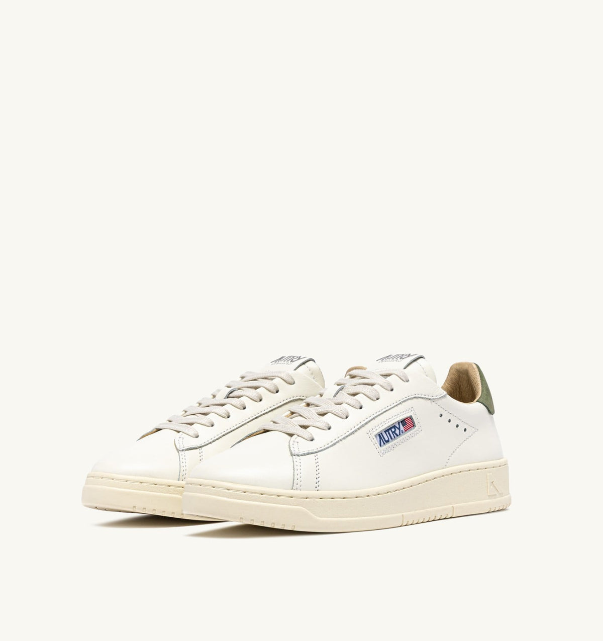 AUTRY Man DALLAS LOW SNEAKERS IN LODEN GREEN AND MARSHMALLOW LEATHER