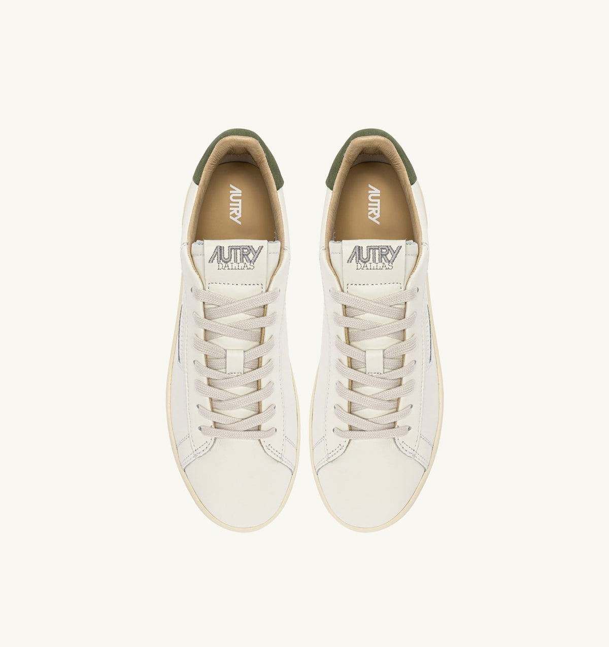 AUTRY Man DALLAS LOW SNEAKERS IN LODEN GREEN AND MARSHMALLOW LEATHER