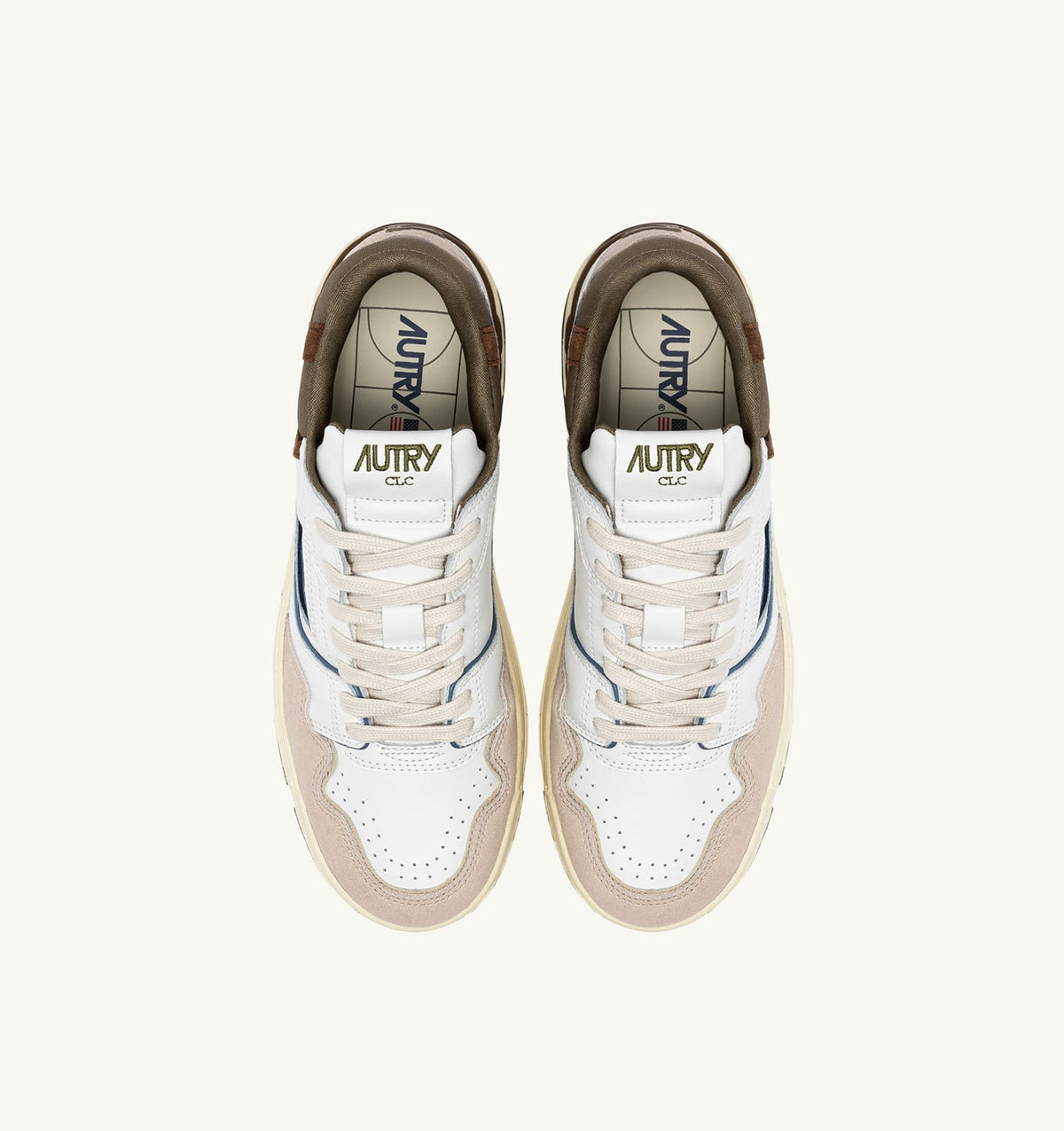AUTRY Man CLC LOW SNEAKERS IN WHITE AND COVERT GREEN LEATHER SUEDE