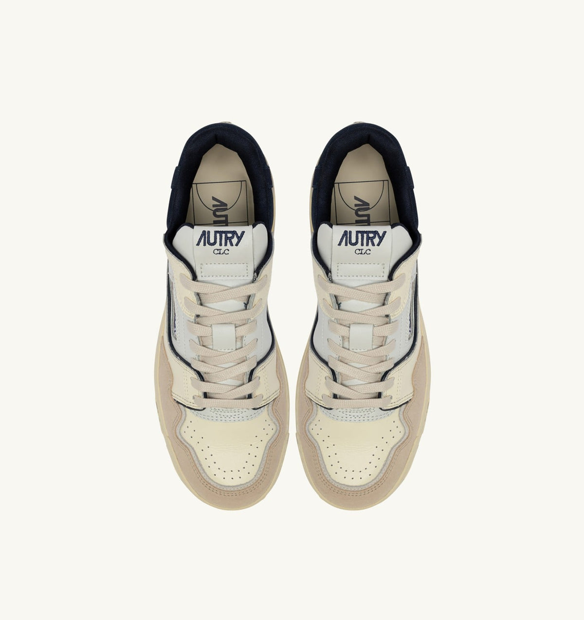 AUTRY Man SNEAKERS CLC LOW IN WHITE SAND AND SPACE BLUE LEATHER AND SUEDE