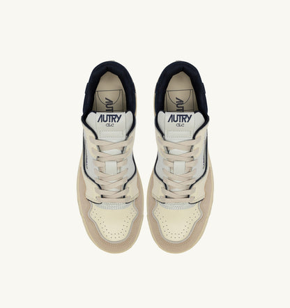 AUTRY Man SNEAKERS CLC LOW IN WHITE SAND AND SPACE BLUE LEATHER AND SUEDE