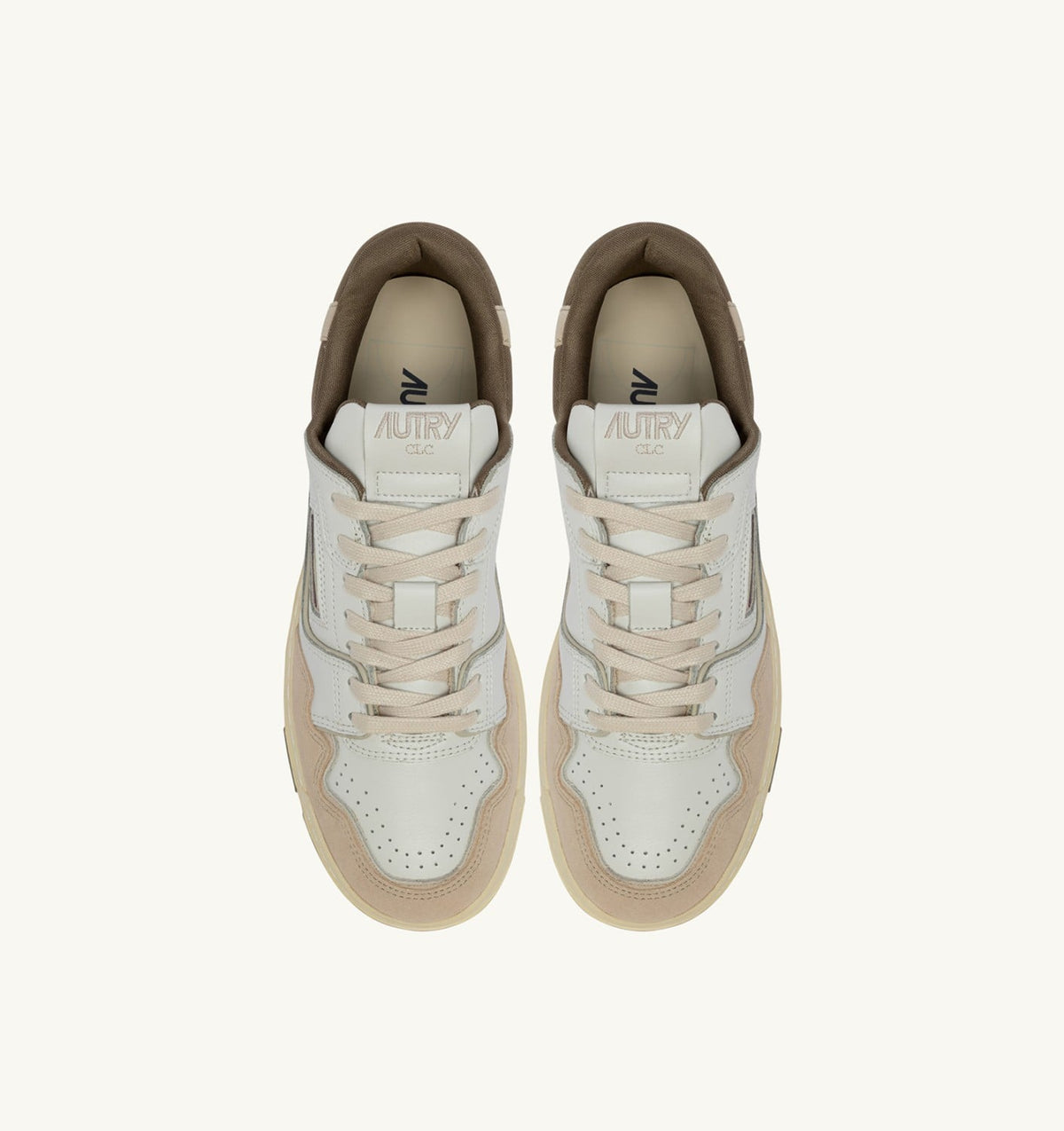 AUTRY Man SNEAKERS CLC LOW IN WHITE PELICAN AND COVERT GREEN LEATHER AND SUEDE