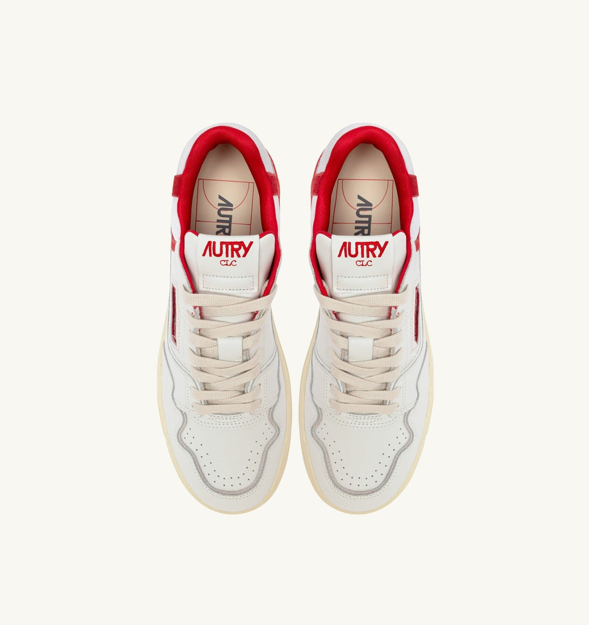 AUTRY Man SNEAKERS CLC LOW IN WHITE AND VIRGIN RED LEATHER