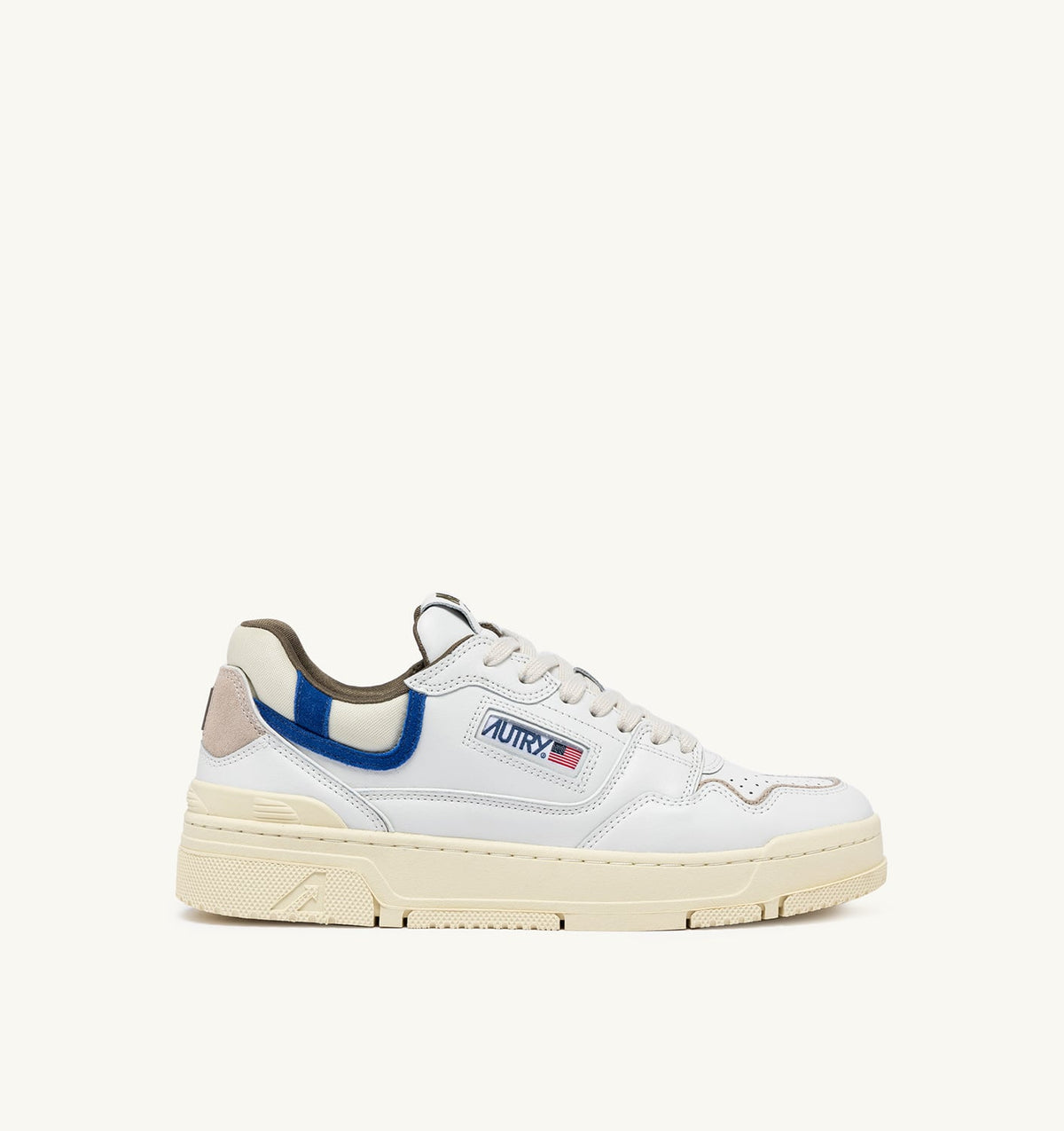 AUTRY Man CLC LOW SNEAKERS IN WHITE LEATHER AND BLUE SUEDE