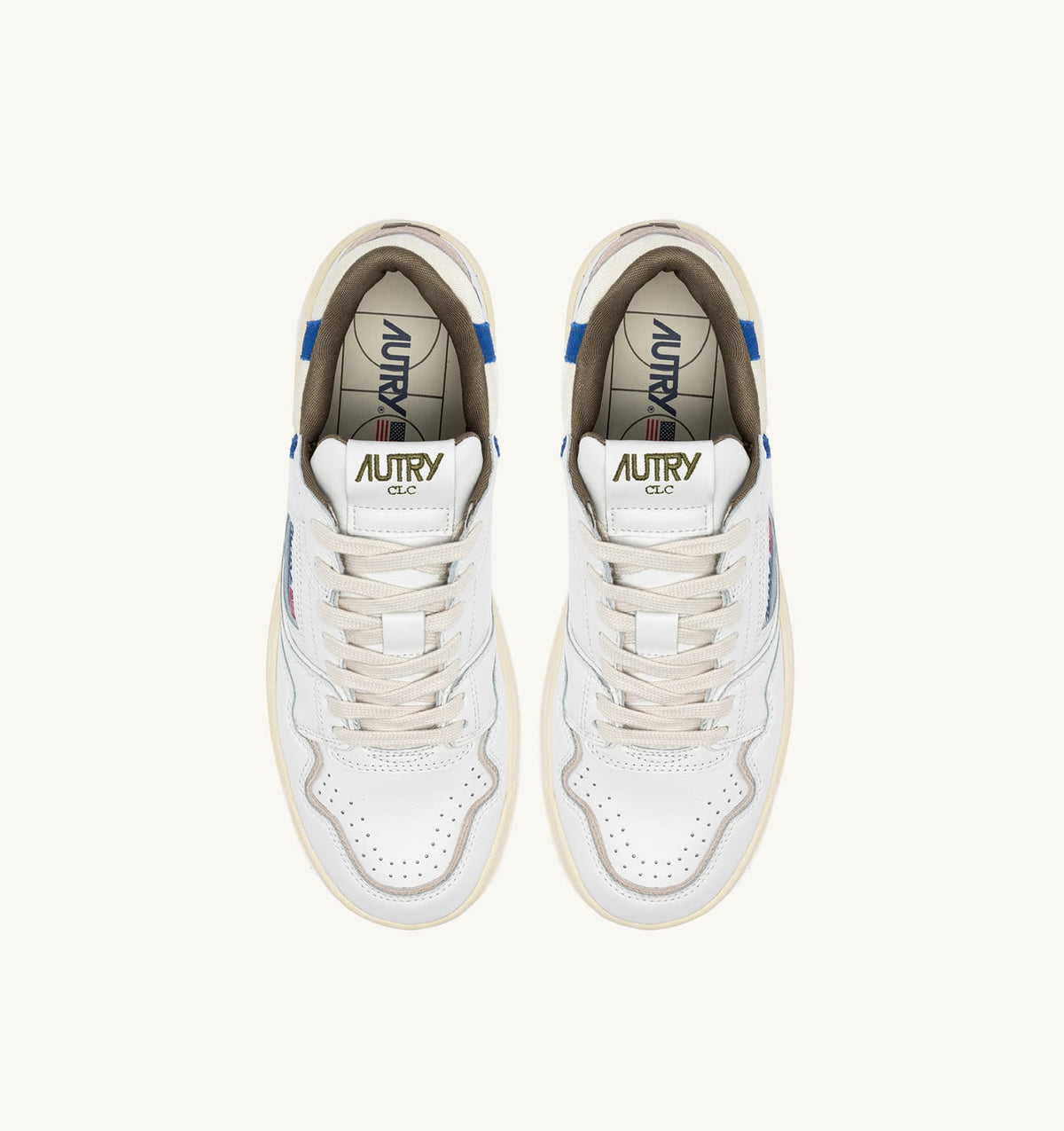 AUTRY Man CLC LOW SNEAKERS IN WHITE LEATHER AND BLUE SUEDE