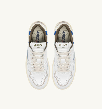 AUTRY Man CLC LOW SNEAKERS IN WHITE LEATHER AND BLUE SUEDE