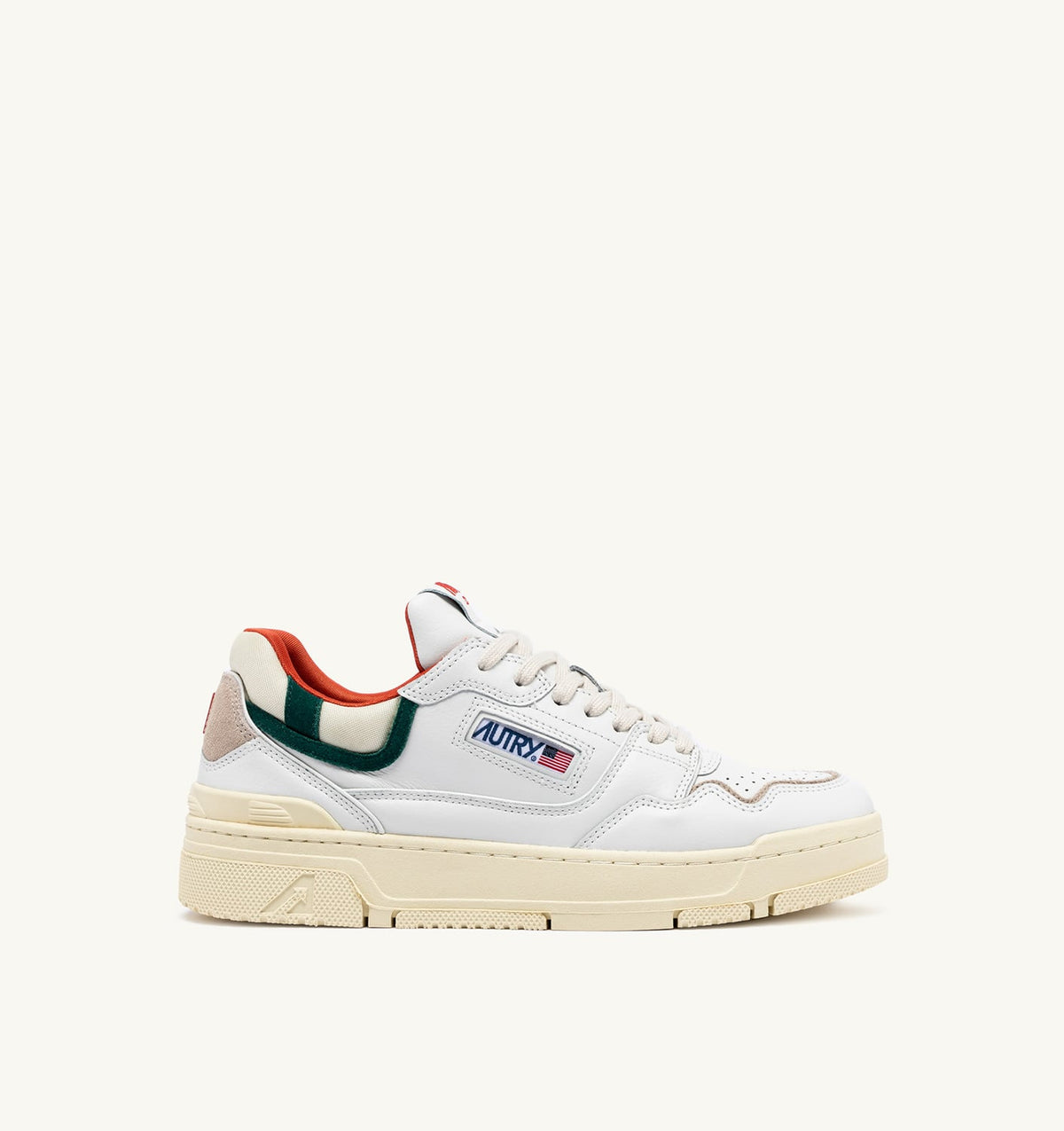 AUTRY Man CLC LOW SNEAKERS IN WHITE LEATHER AND FOREST SUEDE