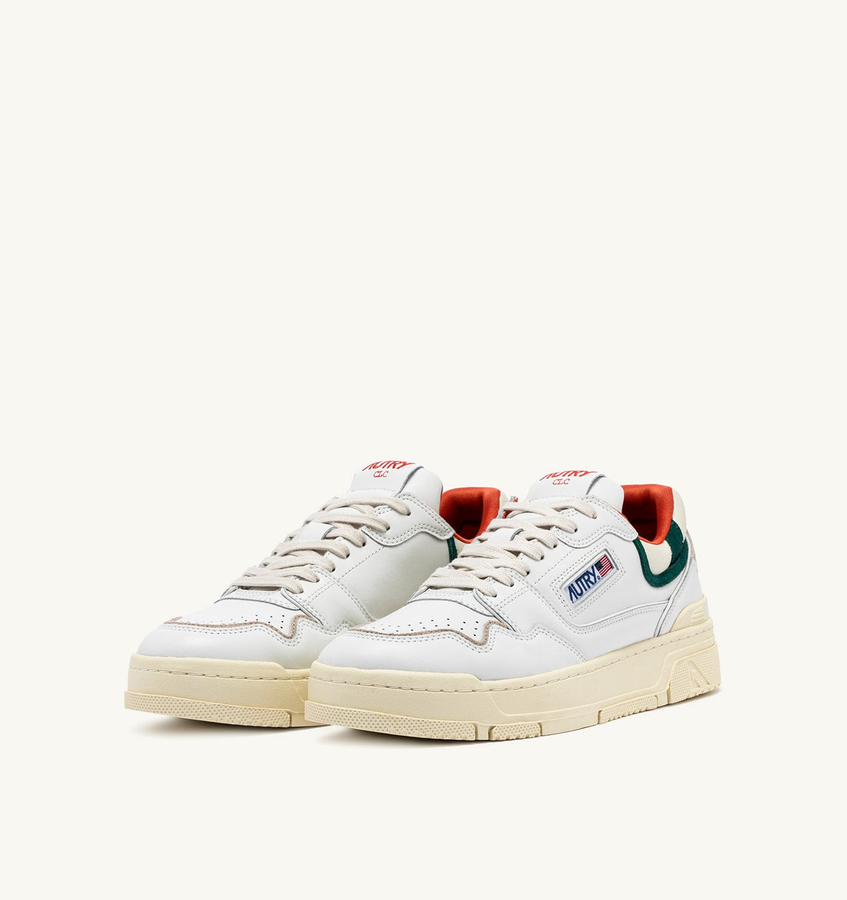 AUTRY Man CLC LOW SNEAKERS IN WHITE LEATHER AND FOREST SUEDE