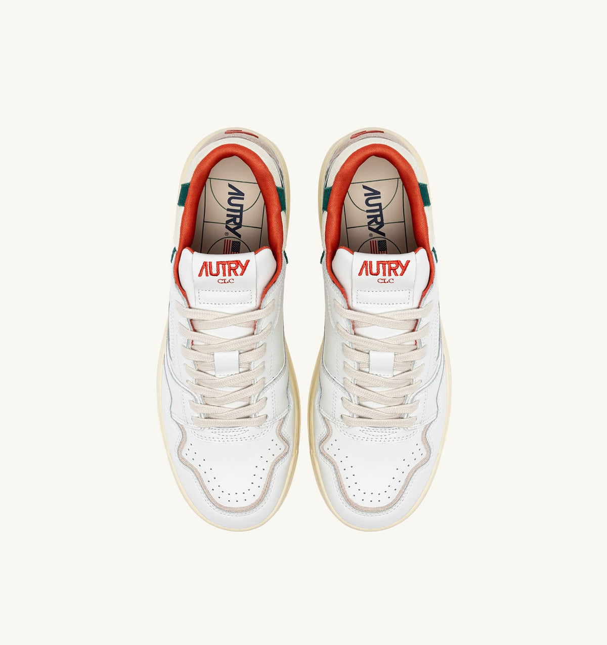 AUTRY Man CLC LOW SNEAKERS IN WHITE LEATHER AND FOREST SUEDE