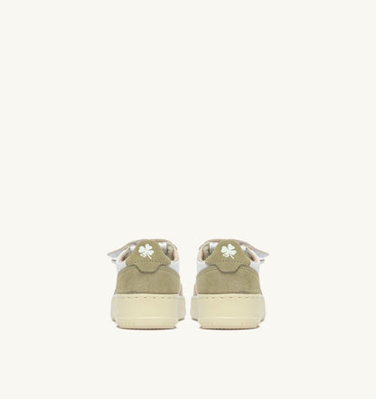 AUTRY Kid MEDALIST KIDSTRIPES SNEAKERS IN WHITE LEATHER AND GREEN AND SAND SUEDE