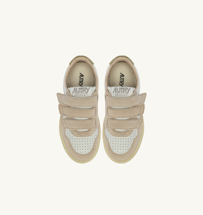 AUTRY Kid MEDALIST KIDSTRIPES SNEAKERS IN WHITE LEATHER AND GREEN AND SAND SUEDE