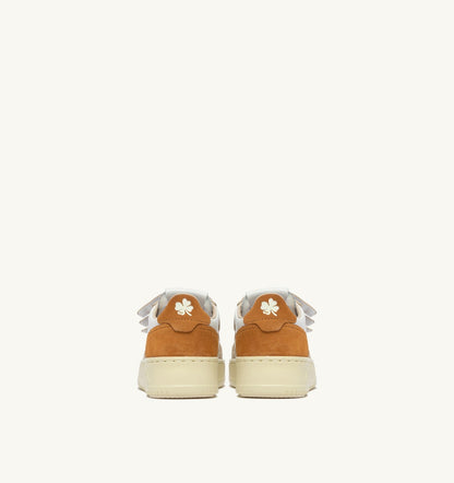 AUTRY Kid MEDALIST KIDSTRIPES SNEAKERS IN WHITE LEATHER AND BROWN MUSCAT AND SAND SUEDE