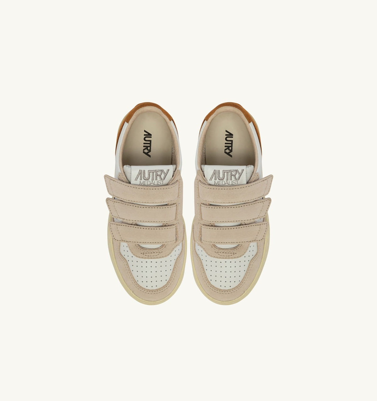 AUTRY Kid MEDALIST KIDSTRIPES SNEAKERS IN WHITE LEATHER AND BROWN MUSCAT AND SAND SUEDE