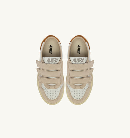 AUTRY Kid MEDALIST KIDSTRIPES SNEAKERS IN WHITE LEATHER AND BROWN MUSCAT AND SAND SUEDE
