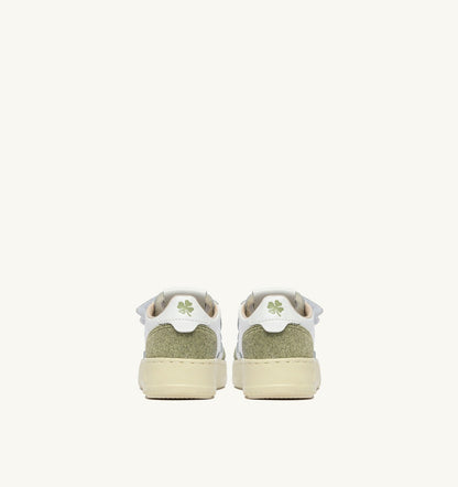 AUTRY Kid MEDALIST KIDSTRIPES SNEAKERS IN WHITE LEATHER AND GLITTER SAGE LEATHER