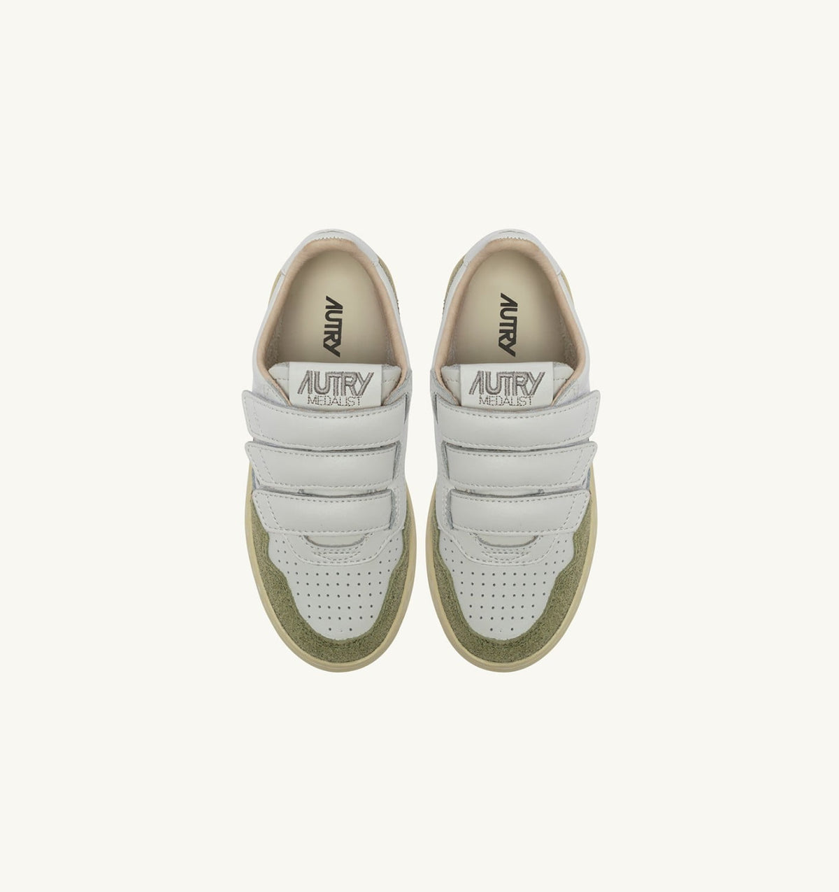 AUTRY Kid MEDALIST KIDSTRIPES SNEAKERS IN WHITE LEATHER AND GLITTER SAGE LEATHER