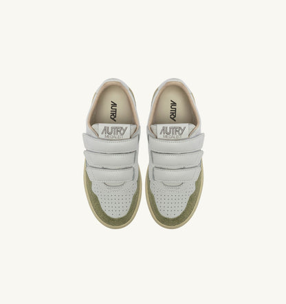AUTRY Kid MEDALIST KIDSTRIPES SNEAKERS IN WHITE LEATHER AND GLITTER SAGE LEATHER