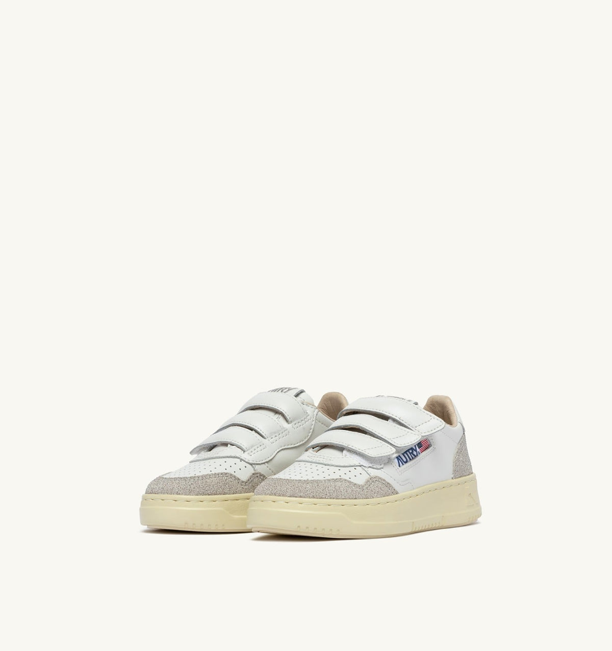 AUTRY Kid MEDALIST KIDSTRIPES SNEAKERS IN WHITE LEATHER AND GLITTER GRAY LEATHER