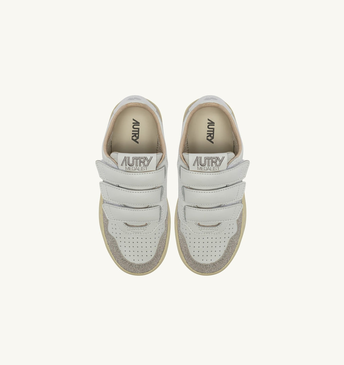 AUTRY Kid MEDALIST KIDSTRIPES SNEAKERS IN WHITE LEATHER AND GLITTER GRAY LEATHER