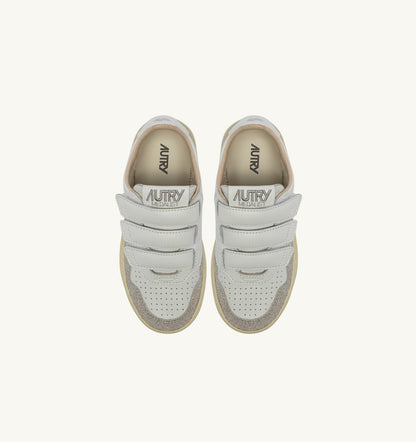 AUTRY Kid MEDALIST KIDSTRIPES SNEAKERS IN WHITE LEATHER AND GLITTER GRAY LEATHER