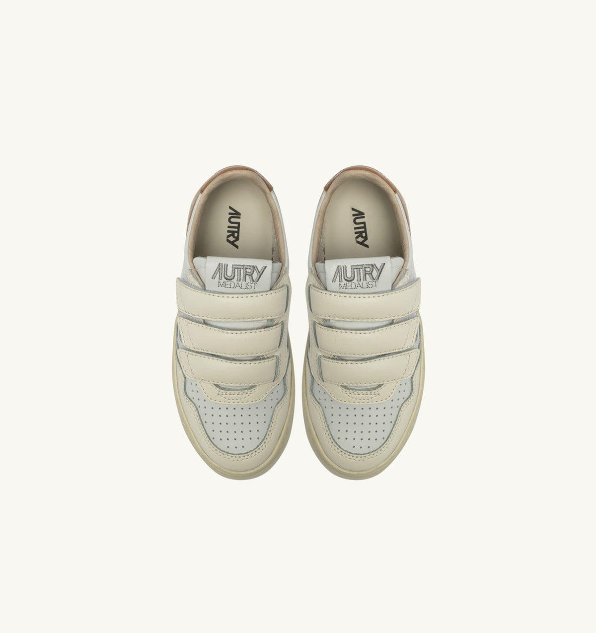 AUTRY Kid MEDALIST LOW KIDSTRIPES SNEAKERS IN LEATHER COLOR WHISPER WHITE IVORY WHITE AND BROWN SUGAR