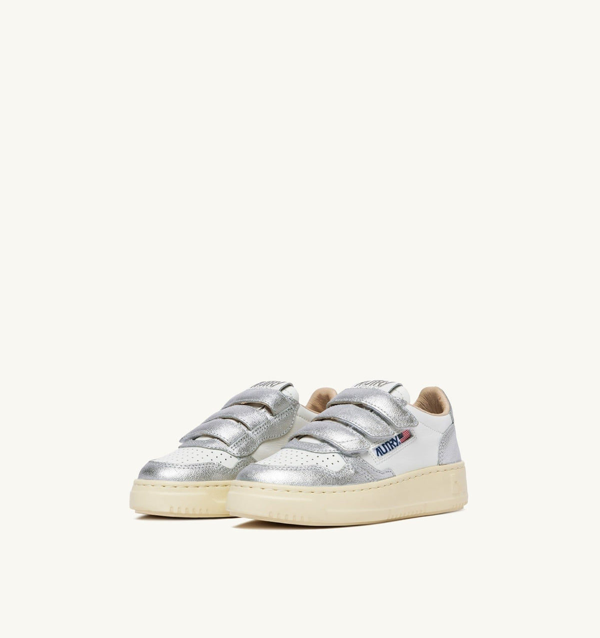 AUTRY Kid MEDALIST KIDSTRIPES LOW BICOLOR SNEAKERS IN WHITE AND SILVER LEATHER