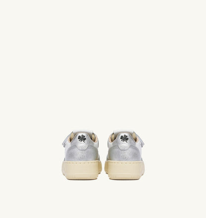 AUTRY Kid MEDALIST KIDSTRIPES LOW BICOLOR SNEAKERS IN WHITE AND SILVER LEATHER